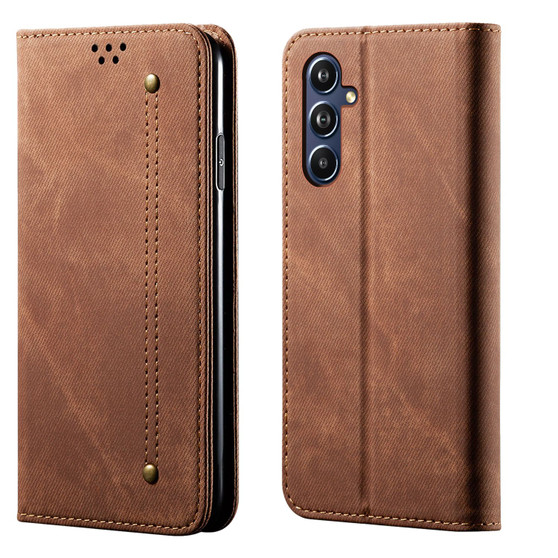 Cubix Denim Flip Cover for Samsung Galaxy F54 5G Case Premium Luxury Slim Wallet Folio Case Magnetic Closure Flip Cover with Stand and Credit Card Slot (Brown)