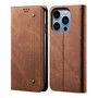 Cubix Denim Flip Cover for Apple iPhone 14 Pro Case Premium Luxury Slim Wallet Folio Case Magnetic Closure Flip Cover with Stand and Credit Card Slot (Brown)