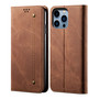 Cubix Denim Flip Cover for Apple iPhone 14 Pro Max Case Premium Luxury Slim Wallet Folio Case Magnetic Closure Flip Cover with Stand and Credit Card Slot (Brown)