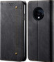 Cubix Denim Flip Cover for Oneplus 7T / One Plus 7T / 1+7T Case Premium Luxury Slim Wallet Folio Case Magnetic Closure Flip Cover with Stand and Credit Card Slot (Black)