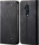 Cubix Denim Flip Cover for Oneplus 7T Pro / One Plus 7T Pro / 1+7T Pro Case Premium Luxury Slim Wallet Folio Case Magnetic Closure Flip Cover with Stand and Credit Card Slot (Black)