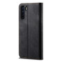 Cubix Denim Flip Cover for OPPO F15 Case Premium Luxury Slim Wallet Folio Case Magnetic Closure Flip Cover with Stand and Credit Card Slot (Black)