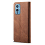 Cubix Denim Flip Cover for OnePlus 9 Case Premium Luxury Slim Wallet Folio Case Magnetic Closure Flip Cover with Stand and Credit Card Slot (Brown)