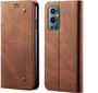 Cubix Denim Flip Cover for OnePlus 9 Pro Case Premium Luxury Slim Wallet Folio Case Magnetic Closure Flip Cover with Stand and Credit Card Slot (Brown)