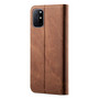 Cubix Denim Flip Cover for OnePlus 8T Case Premium Luxury Slim Wallet Folio Case Magnetic Closure Flip Cover with Stand and Credit Card Slot (Brown)