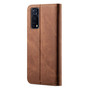 Cubix Denim Flip Cover for iQOO Z3 5G Case Premium Luxury Slim Wallet Folio Case Magnetic Closure Flip Cover with Stand and Credit Card Slot (Brown)