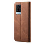 Cubix Denim Flip Cover for vivo X60 Pro Case Premium Luxury Slim Wallet Folio Case Magnetic Closure Flip Cover with Stand and Credit Card Slot (Brown)