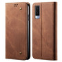 Cubix Denim Flip Cover for Vivo V21e 5G Case Premium Luxury Slim Wallet Folio Case Magnetic Closure Flip Cover with Stand and Credit Card Slot (Brown)