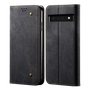 Cubix Denim Flip Cover for Google Pixel 6 Case Premium Luxury Slim Wallet Folio Case Magnetic Closure Flip Cover with Stand and Credit Card Slot (Black)