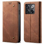 Cubix Denim Flip Cover for OnePlus 10T Case Premium Luxury Slim Wallet Folio Case Magnetic Closure Flip Cover with Stand and Credit Card Slot (Brown)