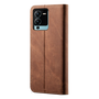 Cubix Denim Flip Cover for vivo V25 Pro Case Premium Luxury Slim Wallet Folio Case Magnetic Closure Flip Cover with Stand and Credit Card Slot (Brown)