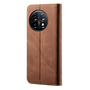 Cubix Denim Flip Cover for OnePlus 11 Case Premium Luxury Slim Wallet Folio Case Magnetic Closure Flip Cover with Stand and Credit Card Slot (Brown)