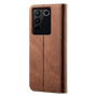 Cubix Denim Flip Cover for Vivo V27 Pro / Vivo V27 Case Premium Luxury Slim Wallet Folio Case Magnetic Closure Flip Cover with Stand and Credit Card Slot (Brown)