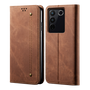 Cubix Denim Flip Cover for Vivo V27e Case Premium Luxury Slim Wallet Folio Case Magnetic Closure Flip Cover with Stand and Credit Card Slot (Brown)