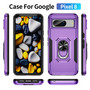 Cubix Defender Back Cover For Google Pixel 8 Shockproof Dust Drop Proof 2-Layer Full Body Protection Rugged Heavy Duty Ring Cover Case (Purple)