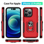 Cubix Defender Back Cover For Apple iPhone 15 Pro Max Shockproof Dust Drop Proof 2-Layer Full Body Protection Rugged Heavy Duty Ring Cover Case (Red)