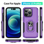 Cubix Defender Back Cover For Apple iPhone 15 Pro Max Shockproof Dust Drop Proof 2-Layer Full Body Protection Rugged Heavy Duty Ring Cover Case (Purple)