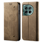 Cubix Denim Flip Cover for OnePlus 12 Case Premium Luxury Slim Wallet Folio Case Magnetic Closure Flip Cover with Stand and Credit Card Slot (Khaki)