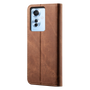 Cubix Denim Flip Cover for OPPO F25 Pro Case Premium Luxury Slim Wallet Folio Case Magnetic Closure Flip Cover with Stand and Credit Card Slot (Brown)