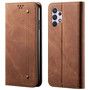 Cubix Denim Flip Cover for Samsung Galaxy A32 Case Premium Luxury Slim Wallet Folio Case Magnetic Closure Flip Cover with Stand and Credit Card Slot (Brown)