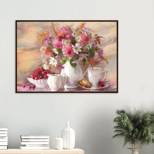 Food & Beverage Wall Art - Floral Bouquet and Tea - Framed Art Print