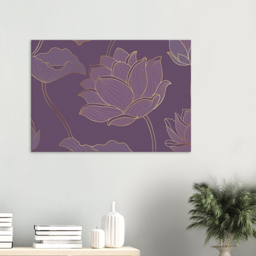 Floral Wall Art - Purple Gold Rose- Framed Canvas