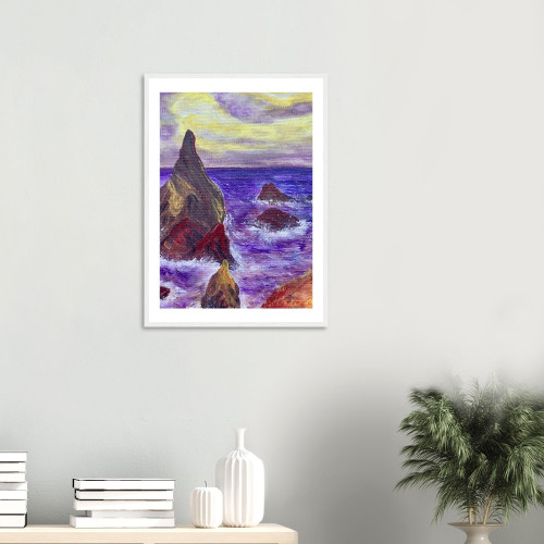 Landscape Wall Art - Purple Ocean - Framed Art Print .