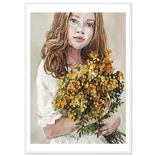 Portrait Wall Art -Mustard Floral - Framed Art Print .