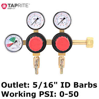 Taprite 3 Gauge Dual Body CO2 Regulator - 5/16" ID Barbs