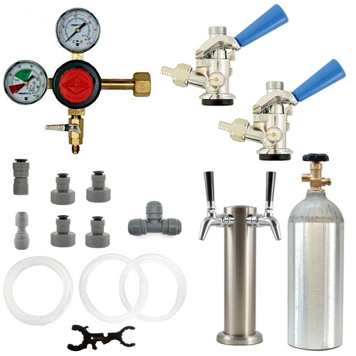 Kegerator Conversion Kit with 2 Faucet Tower, Sankey Couplers, & Duotight Fittings