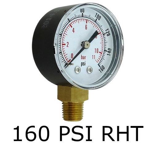 Regulator Gauge - 160 PSI Top Mount with 1/4" MPT