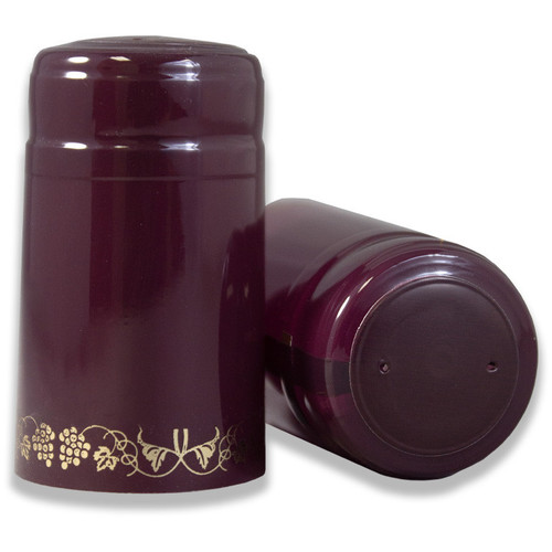 Burgundy With Gold Grapes PVC Shrink Capsules - 30 Count