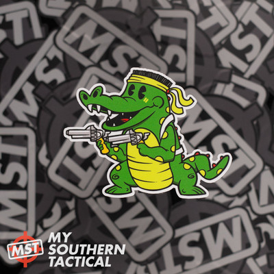 Green Gator Pew Pew Vinyl Sticker