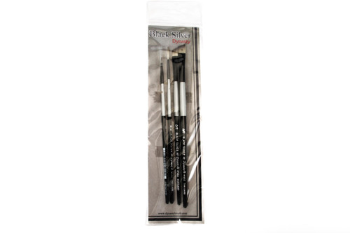 Black Silver Artist Brush Set Angle, Round, Liner | BSSH2 Black Silver Artist Brush Set Angle, Round, Liner | BSSH2