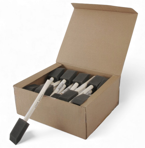1" High Density Foam Brush Wood Handle (50/box) | FOAM1-HDBOX