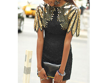 Black Sequin Shoulder Cocktail Party Dress