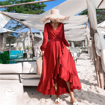 Red Silk Wrap Dress