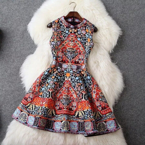 Retro Floral Printed Short Dress