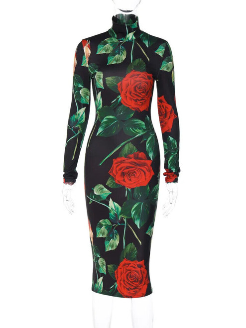 Rose Flower Bodycon Dress