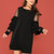 Plus Size Black Ruffle Trim Midi Dress