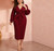 Plus Size Burgundy Plunging Neck Wrap Belted
