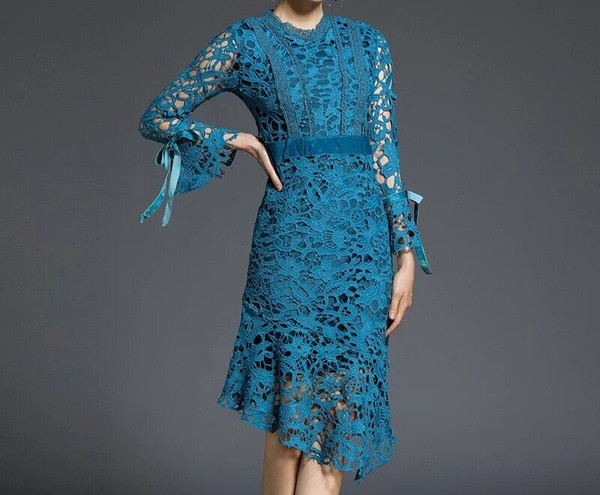 Blue Water-Soluble Lace Dress