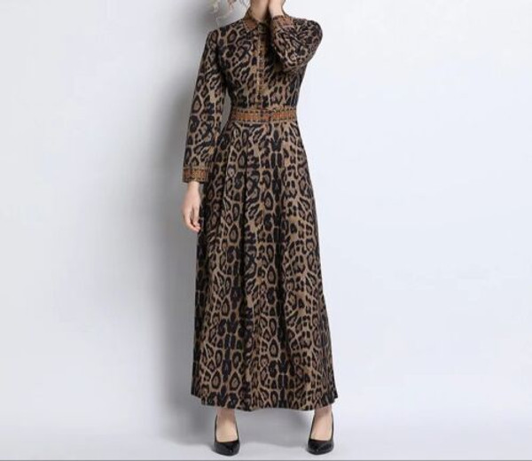 Lapel Collar Leopard Print Dress