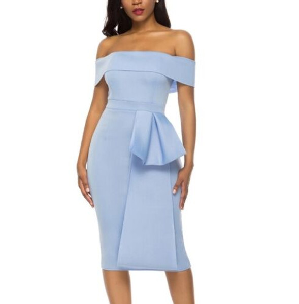 Sky Blue Off The Shoulder Bodycon Dress