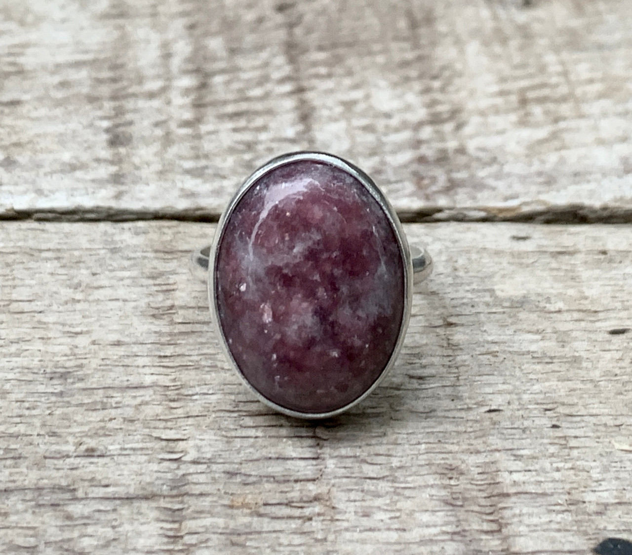 Pink Purple Merlot Oval Lepidolite Lithium Mica Sterling Silver Ring