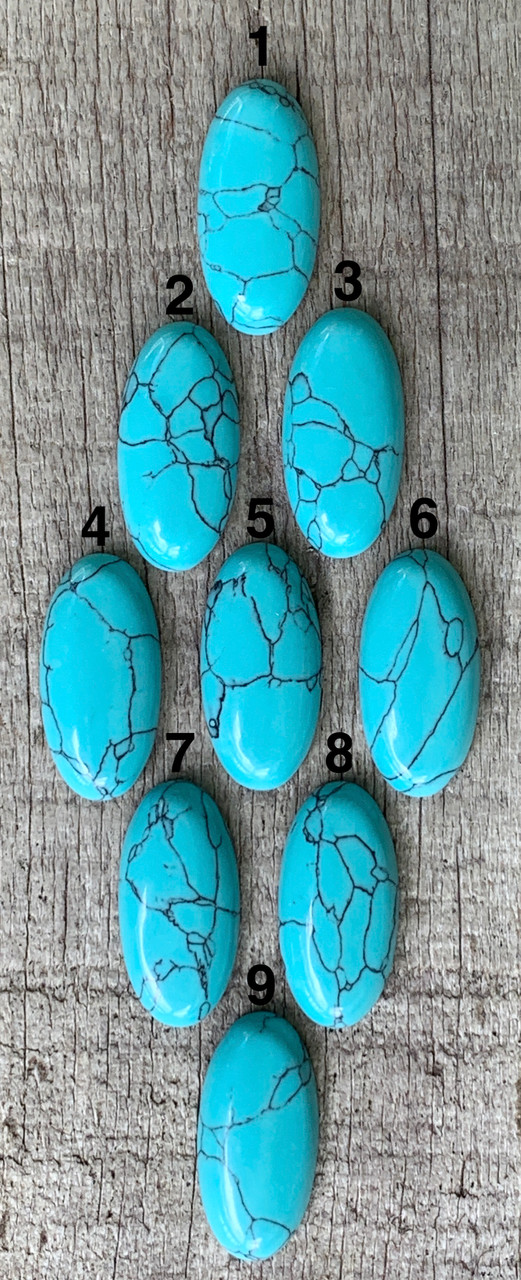 Long Oval Bright Blue Veined Tibetan Turquoise Sterling Silver