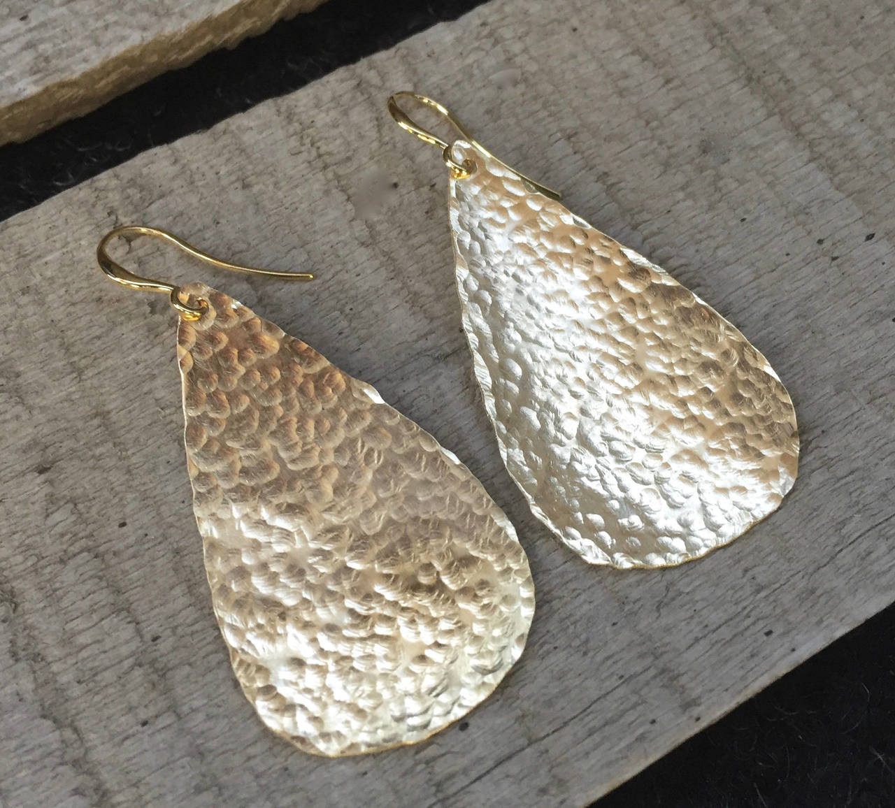 Hammered Teardrop Gold Brass Statement Earrings