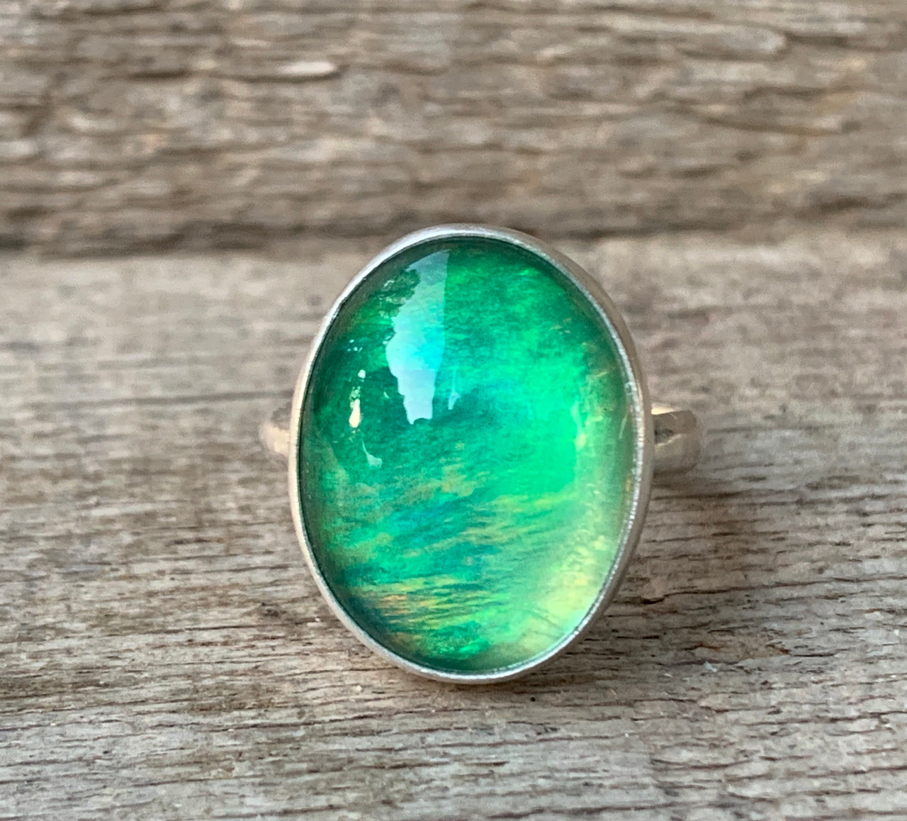 Elegant Large Oval Multi Colored Green Aurora Opal Doublet