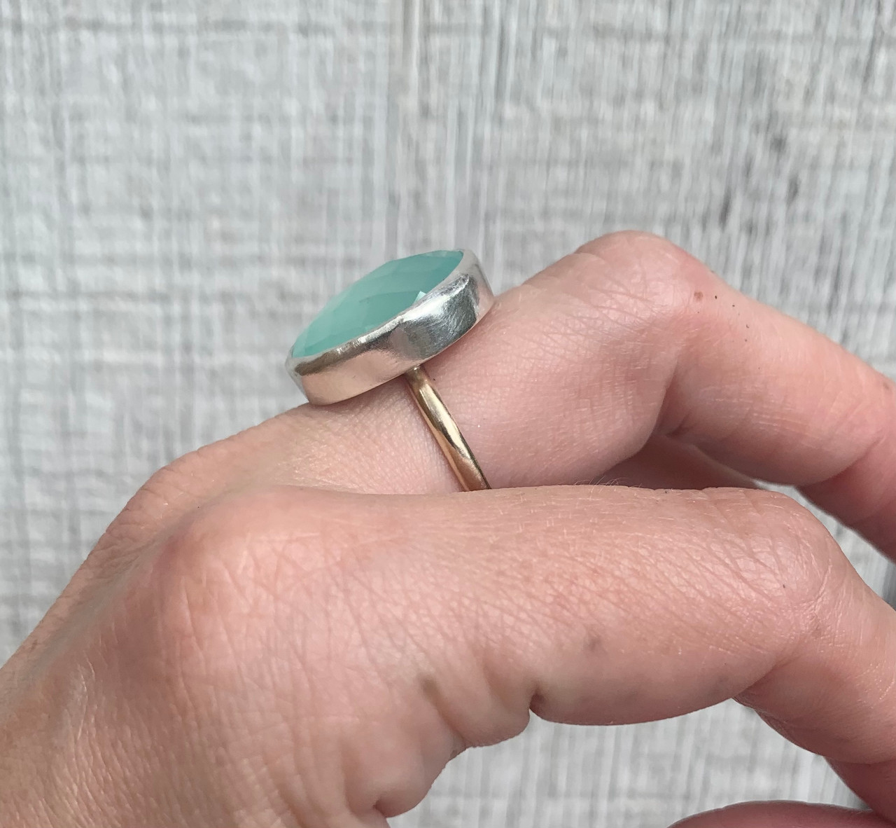 【REAL SILVER 925】AQUA SILVER ZXZX Vintage 925 Sterling Silver MOP Domed Ring 14.4g, 5.75s