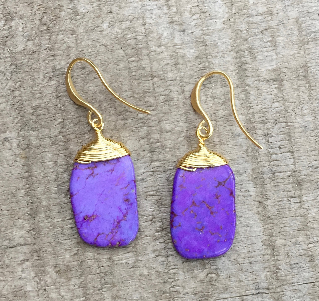 Wire wrapped Purple Turquoise Earrings
